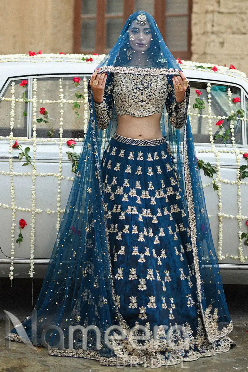 Latest Pakistani Bridal Teal Lehenga Choli