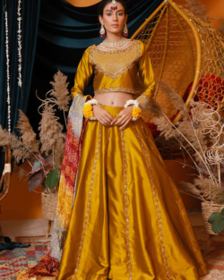 Pakistani Silk Mustard Lehenga Choli Outfit