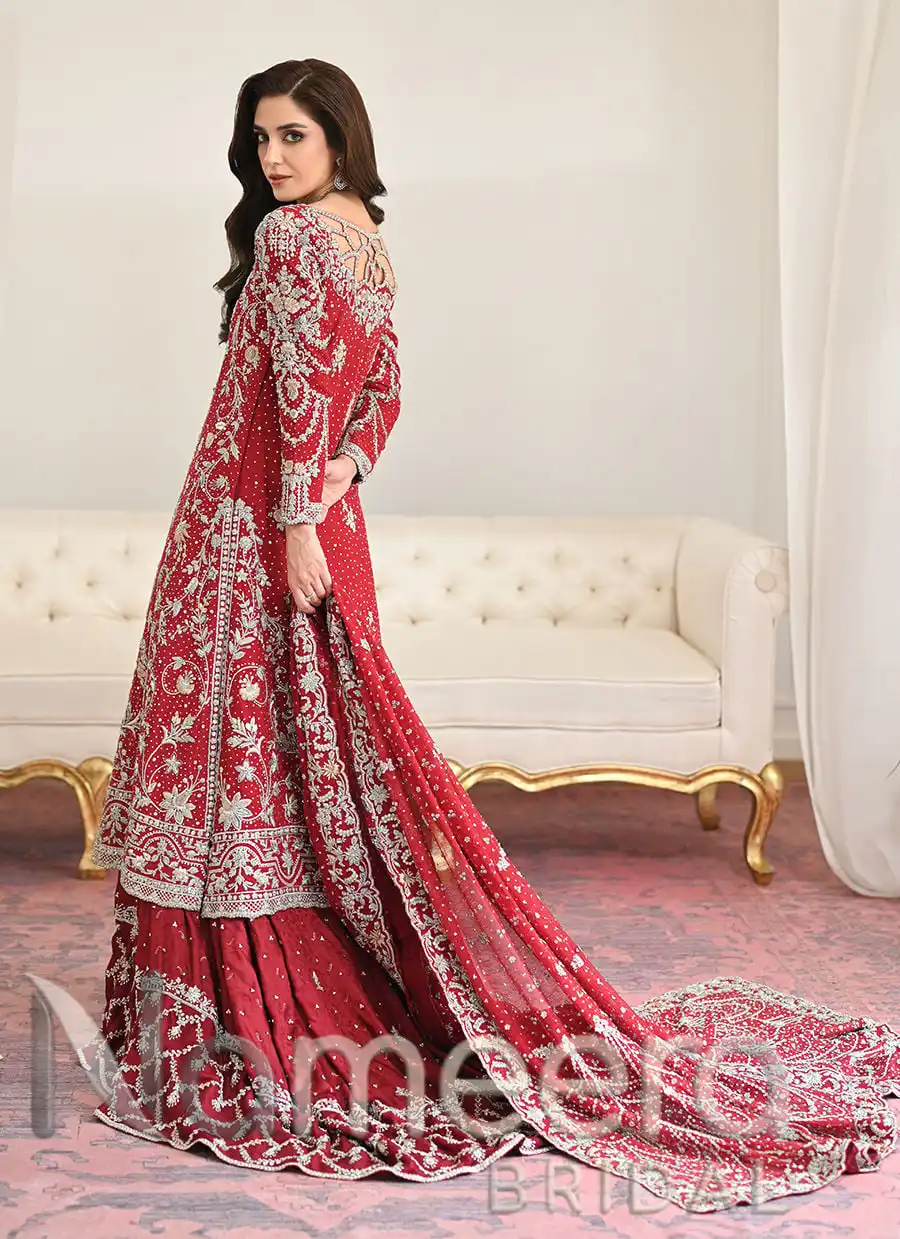 Pakistani Bridal Deep Red Farshi Lehenga Outfit