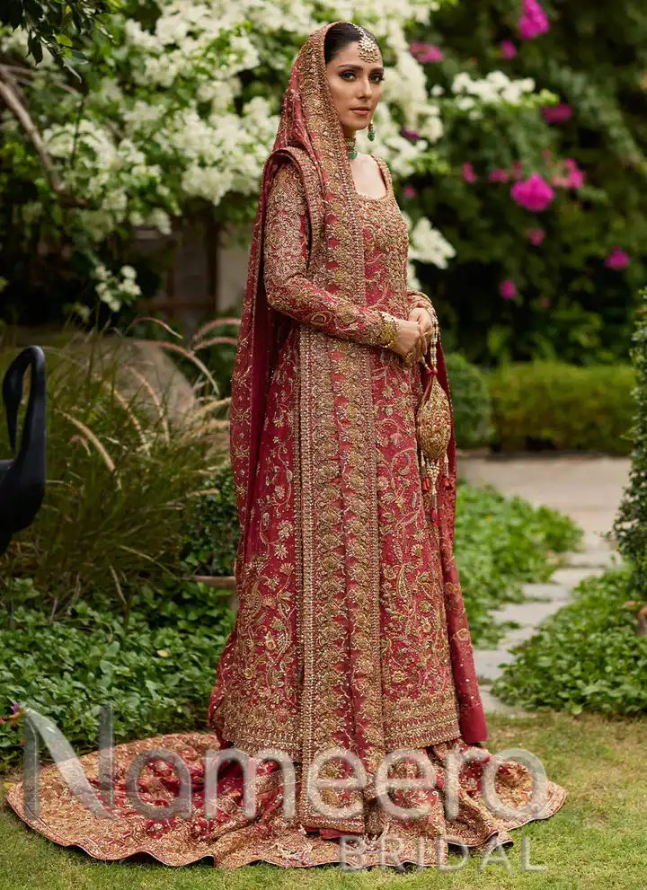 Bridal Deep Pink Open Shirt Lehenga