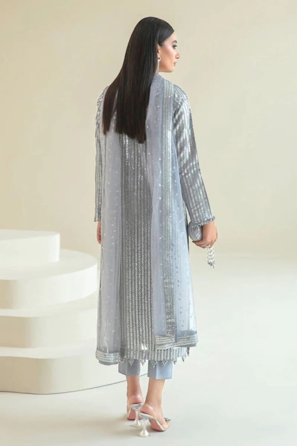 Sequins embroidered net shirt and dupatta with grip silk trousers - Image 9