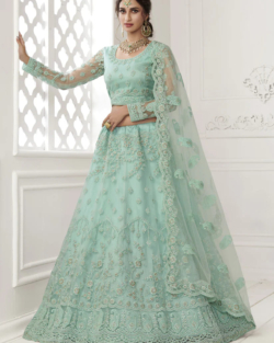 Pale Turquoise Blue Net Lehenga