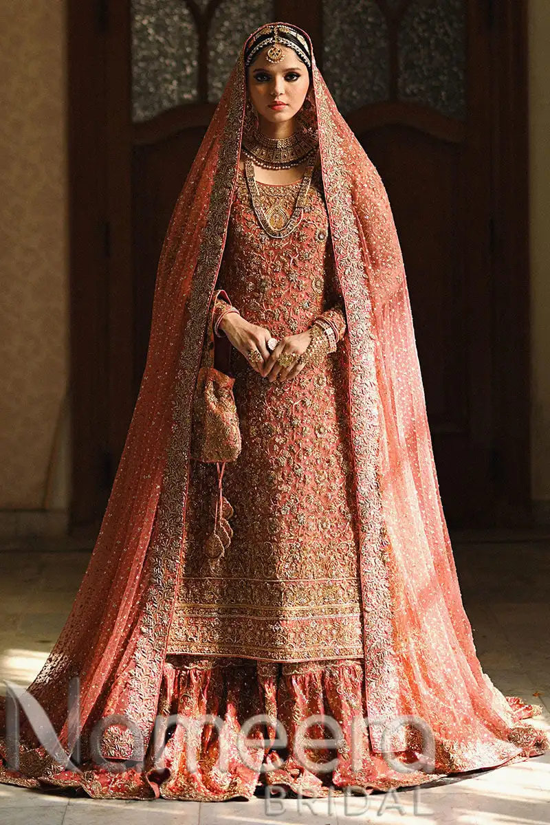 Pakistani Bridal Long Kameez Farshi Lehenga