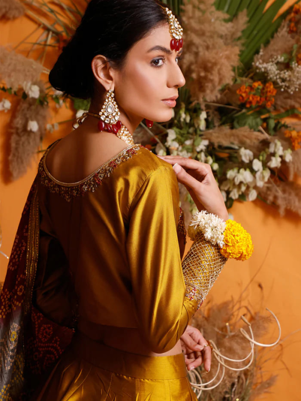 Pakistani Silk Mustard Lehenga Choli Outfit - Image 6