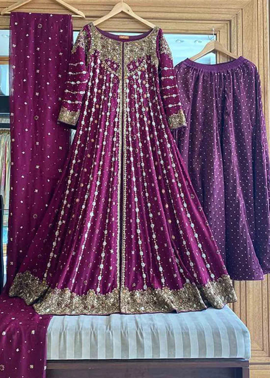 Deep Burgundy Pakistani Wedding Magenta Maxi