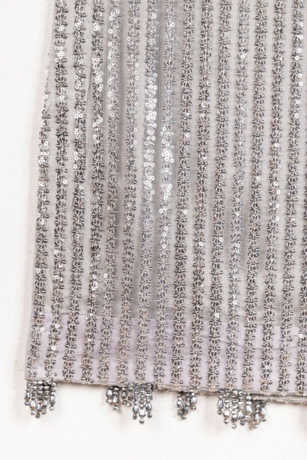 Sequins embroidered net shirt and dupatta with grip silk trousers - Image 4
