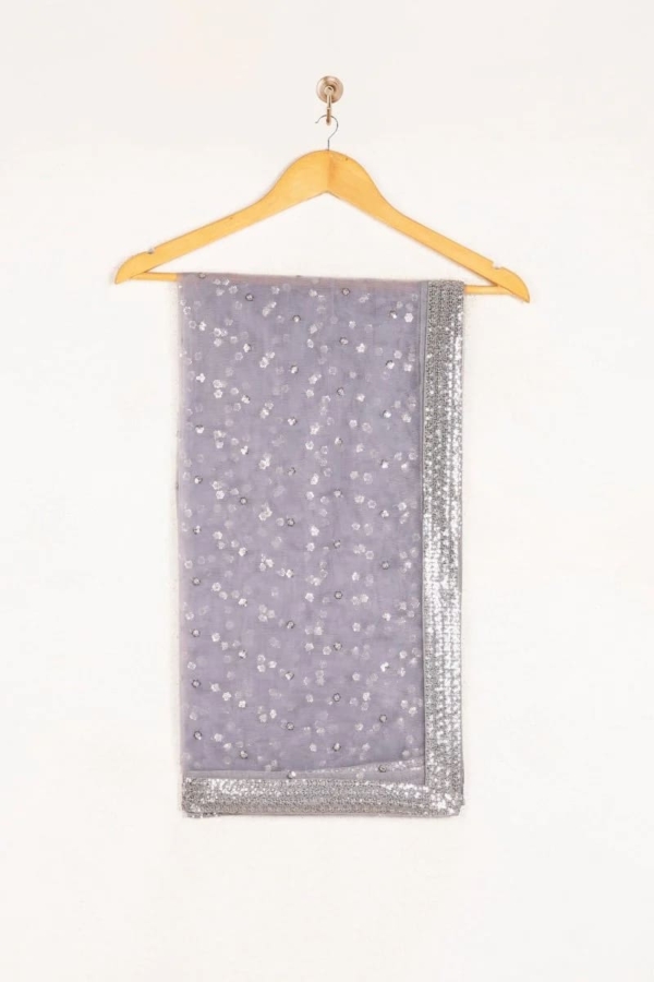 Sequins embroidered net shirt and dupatta with grip silk trousers - Image 2