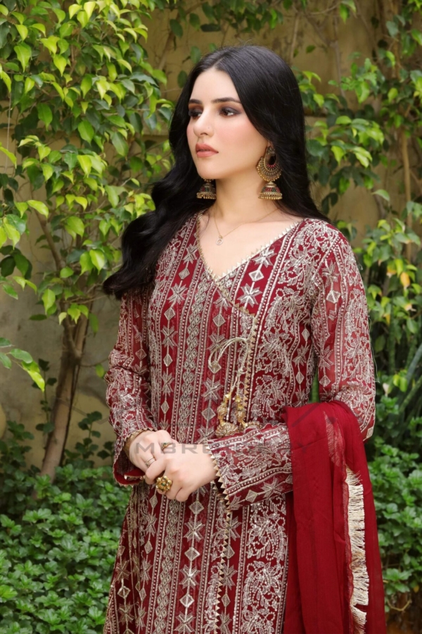 Deep Red Angrakha Pakistani Party Outfit - Image 2