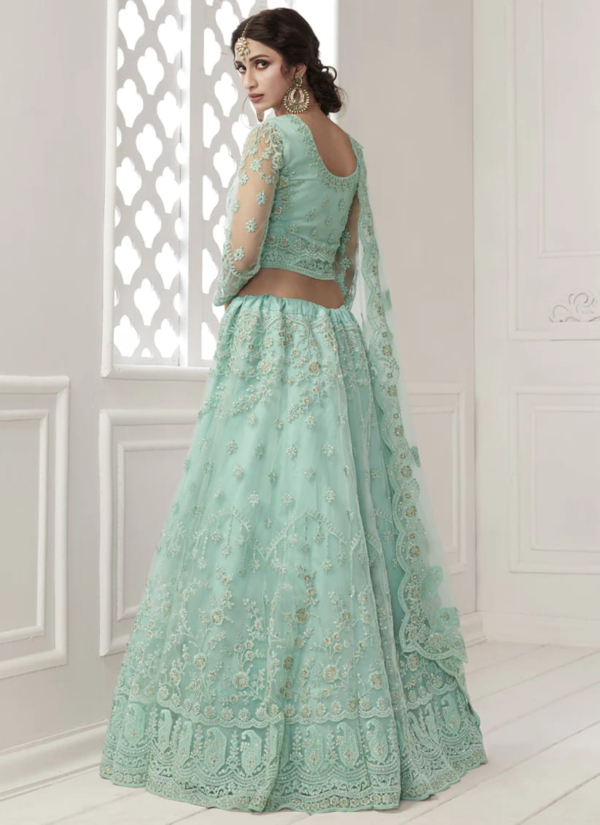 Pale Turquoise Blue Net Lehenga - Image 4