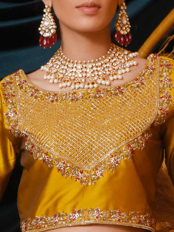 Pakistani Silk Mustard Lehenga Choli Outfit - Image 5