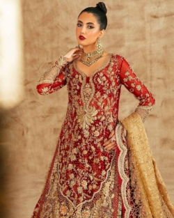 Red And Antique Gold Combination Lehenga Pakistani Bridal Outfit