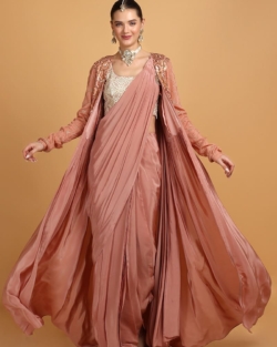 Elegant Wedding Dusty Peach Plain Saree