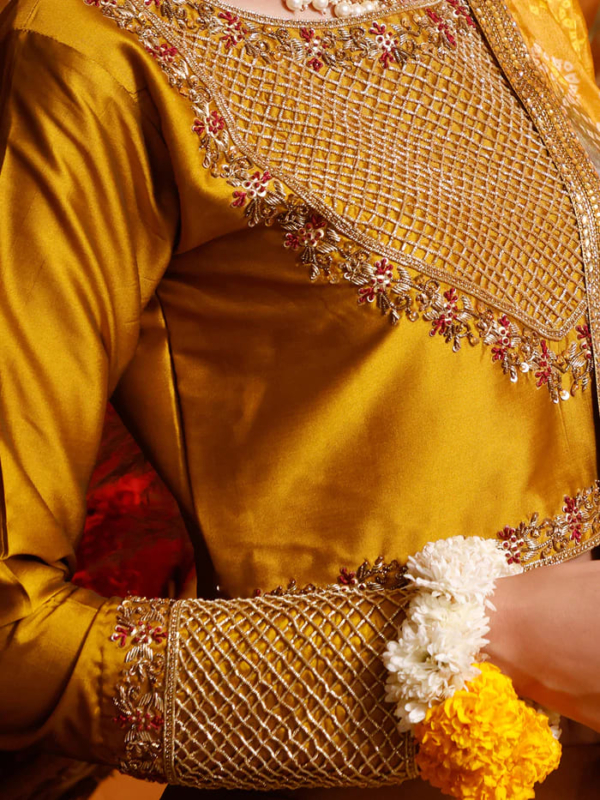 Pakistani Silk Mustard Lehenga Choli Outfit - Image 4