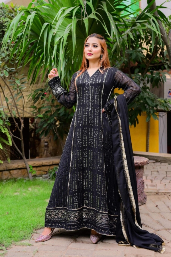 Pakistani Party Long Shirt In Black Color