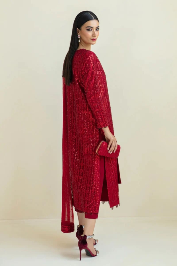 Sequins embroidered net shirt and dupatta with grip silk trousers. - Image 11