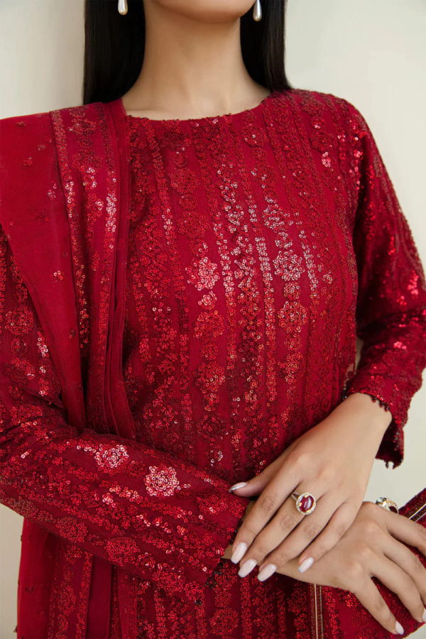 Sequins embroidered net shirt and dupatta with grip silk trousers. - Image 10