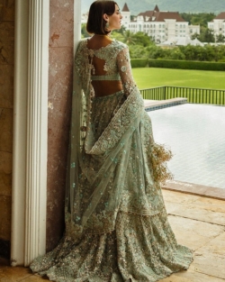 Aqua Green Embroidered Net Lehenga Choli