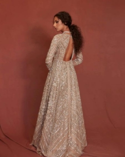 Silver Gold Tissue Embroidered Zardozi Work Bridal Dress