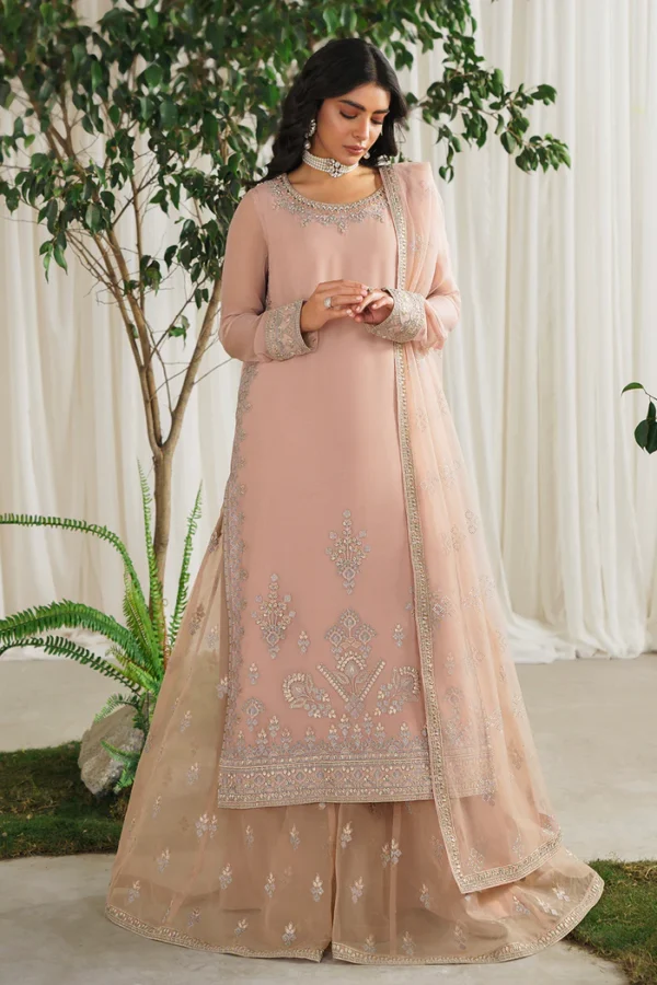 Baby Pink Pakistani Party Kameez Sharara - Image 3