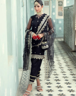 Classic Black Embellished Kameez And Salwar