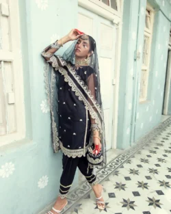 Classic Black Embellished Kameez And Salwar