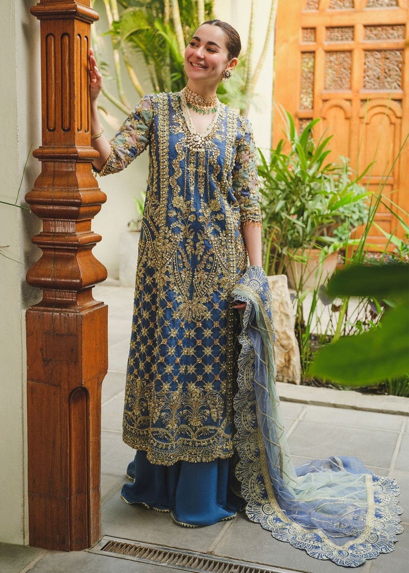 Bluish Grey Pakistani Wedding Kameez Sharara