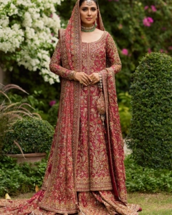 Bridal Deep Pink Open Shirt Lehenga