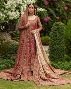 Bridal Deep Pink Open Shirt Lehenga