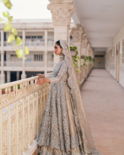 Bridal Gold Lehenga Gown Wedding Dress