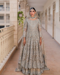 Bridal Gold Lehenga Gown Wedding Dress