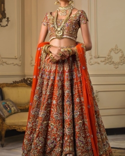 Classic Embroidered Rust Gold Lehenga Choli