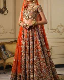 Classic Embroidered Rust Gold Lehenga Choli