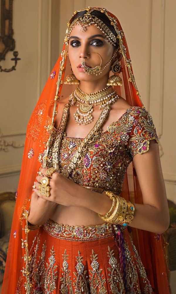 Classic Embroidered Rust Gold Lehenga Choli