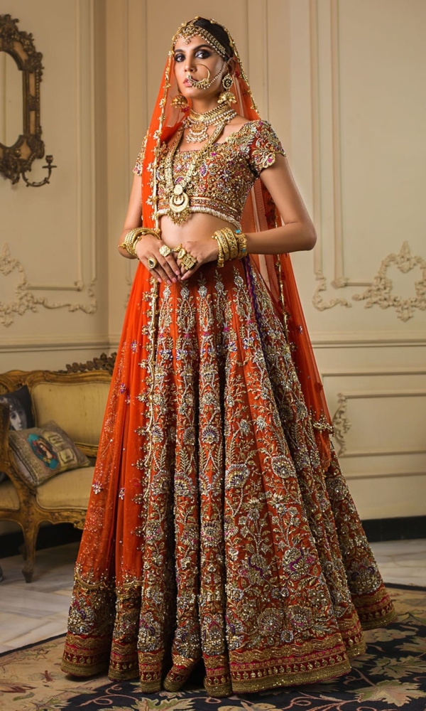 Classic Embroidered Rust Gold Lehenga Choli