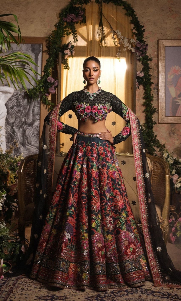 Classic Wedding Indian Black Bridal Lehenga Choli