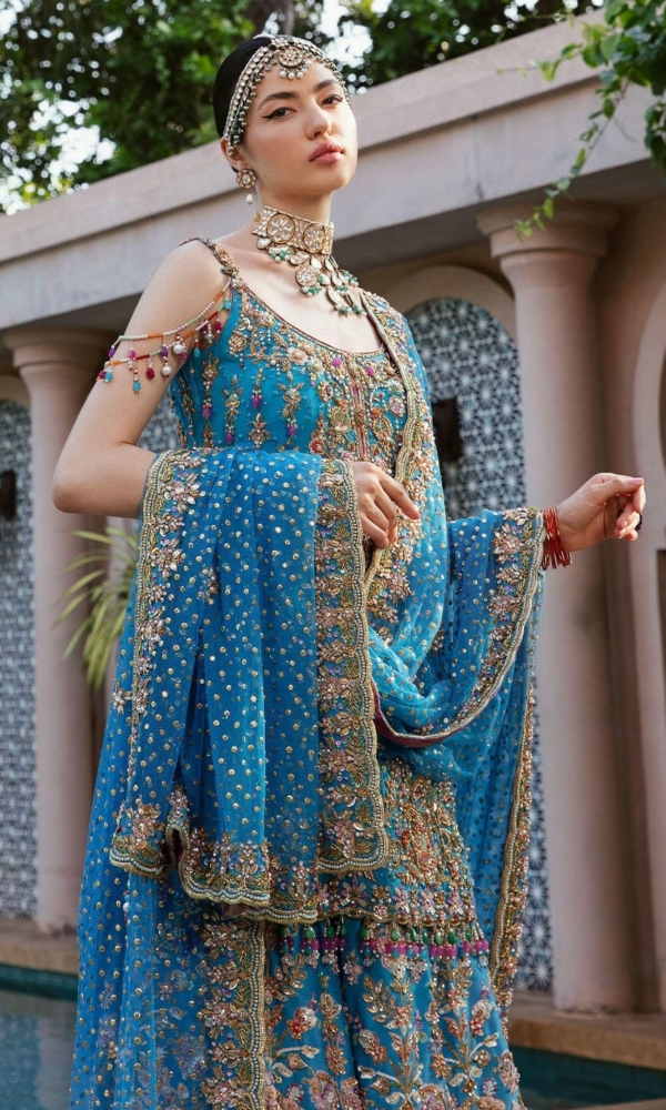 Elegant Blue embellished Indian Bridal Dress