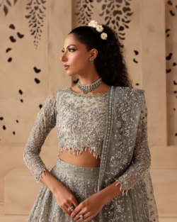 Elegant Bridal Grey Organza Lehenga Choli