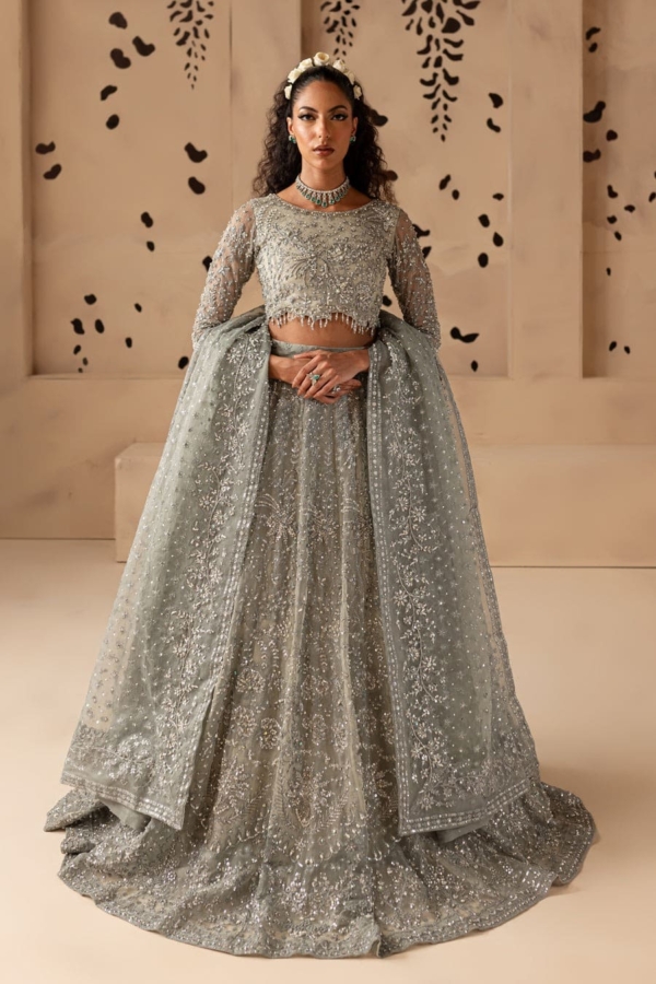 Elegant Bridal Grey Organza Lehenga Choli