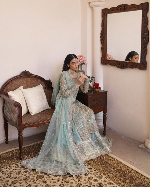 Elegant Ice Blue Sharara Suit for Pakistani Wedding - Image 2