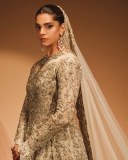 Embellished Pakistani Bridal Off-White Gown