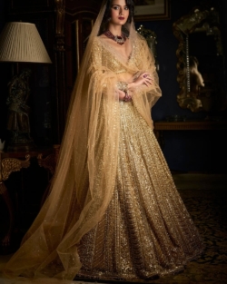 Gold Beaded Embellished Indian Bridal Lehenga