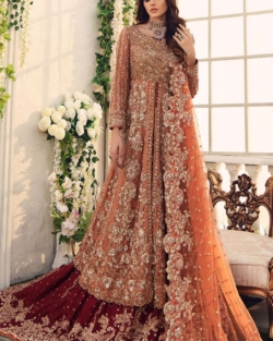 Pakistani Bridal Dress Golden Kameez Lehenga