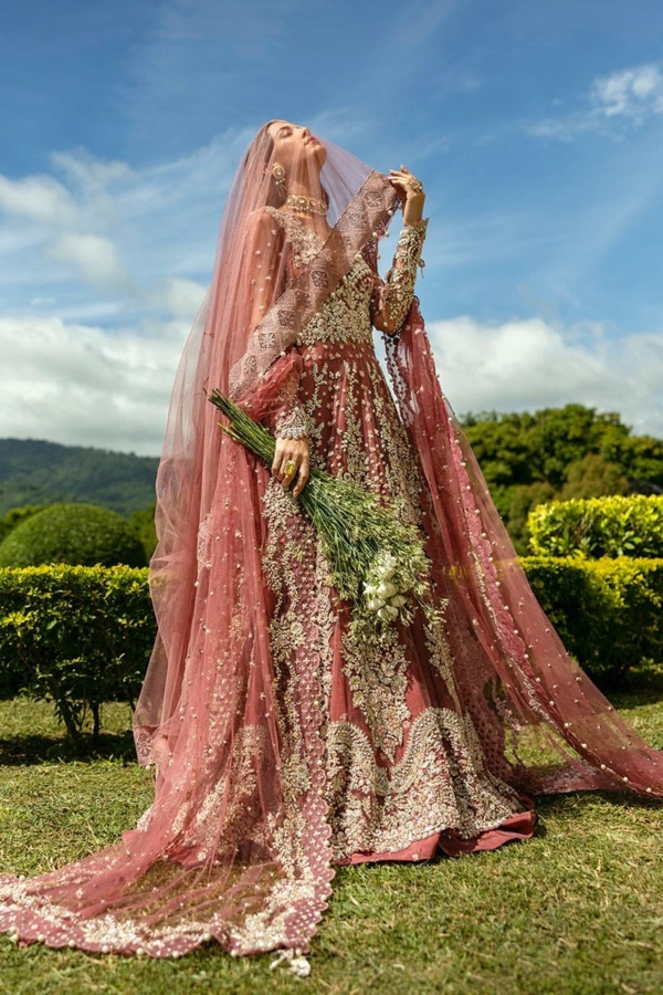 Graceful Tea Pink Pakistani Bridal Gown - Image 5