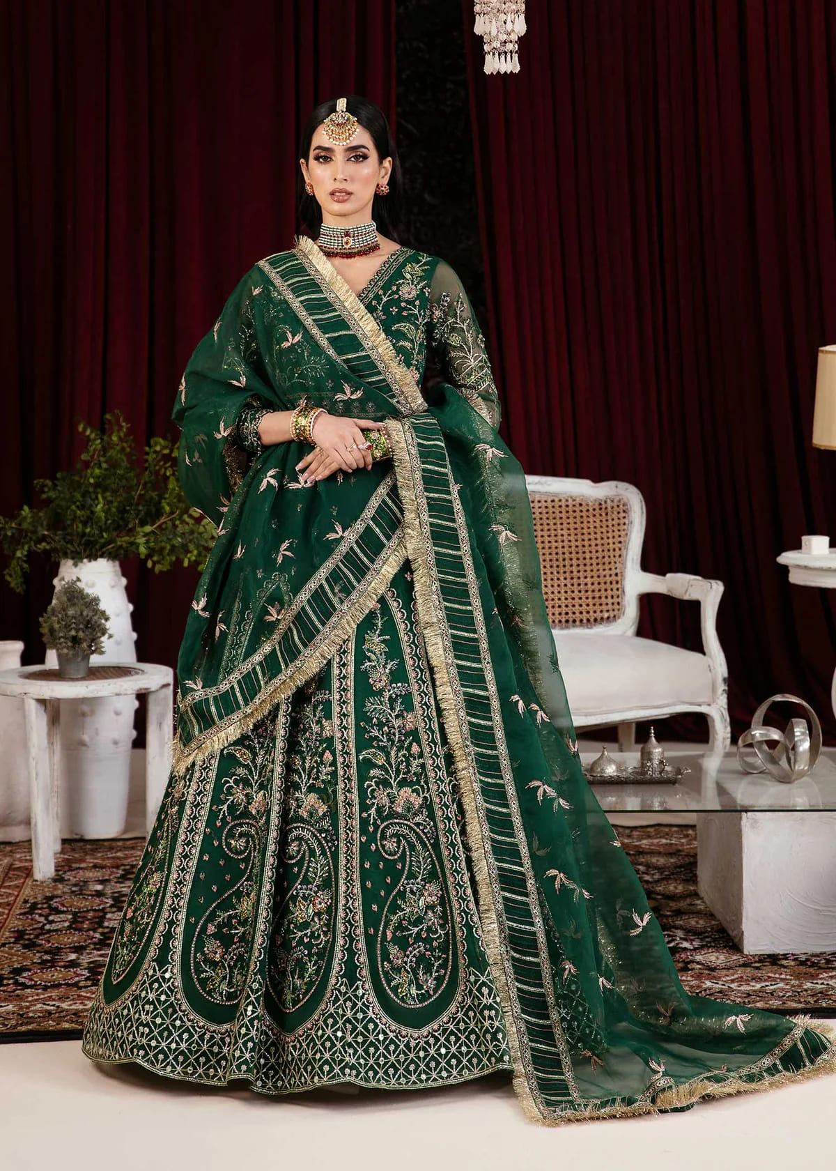 Pakistani Party Green Heavy Embroidered Maxi
