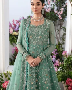 Green Pakistani Long Frock Party Wear