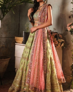 Green and Turquoise Choli Lehenga Indian Bridal Outfit