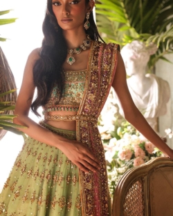 Green and Turquoise Choli Lehenga Indian Bridal Outfit