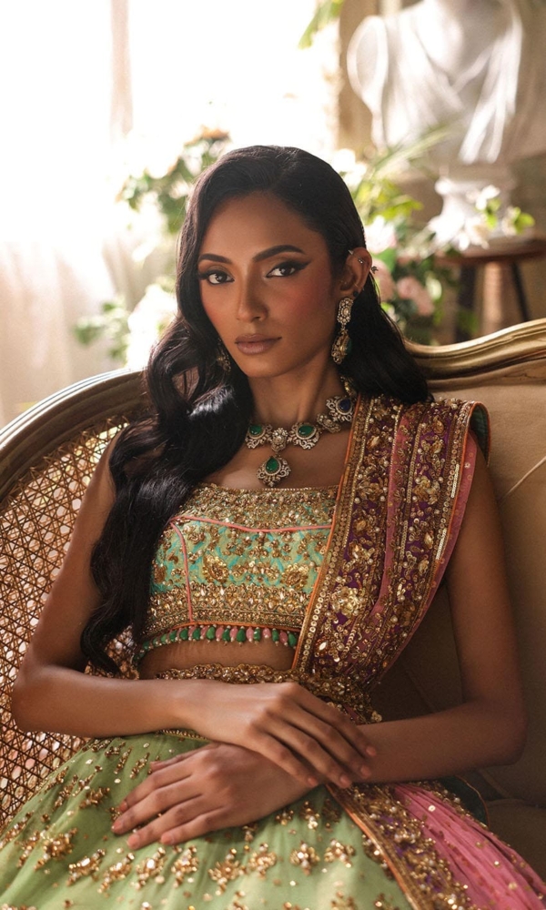 Green and Turquoise Choli Lehenga Indian Bridal Outfit