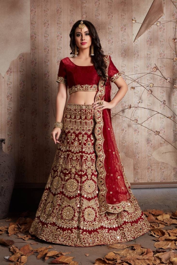 Indian Bridal Enrapturing Maroon Dori Resham Lehenga - Image 2