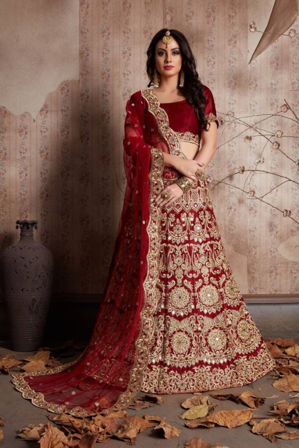 Indian Bridal Hypnotizing Dim Red Lehenga Choli - Image 3